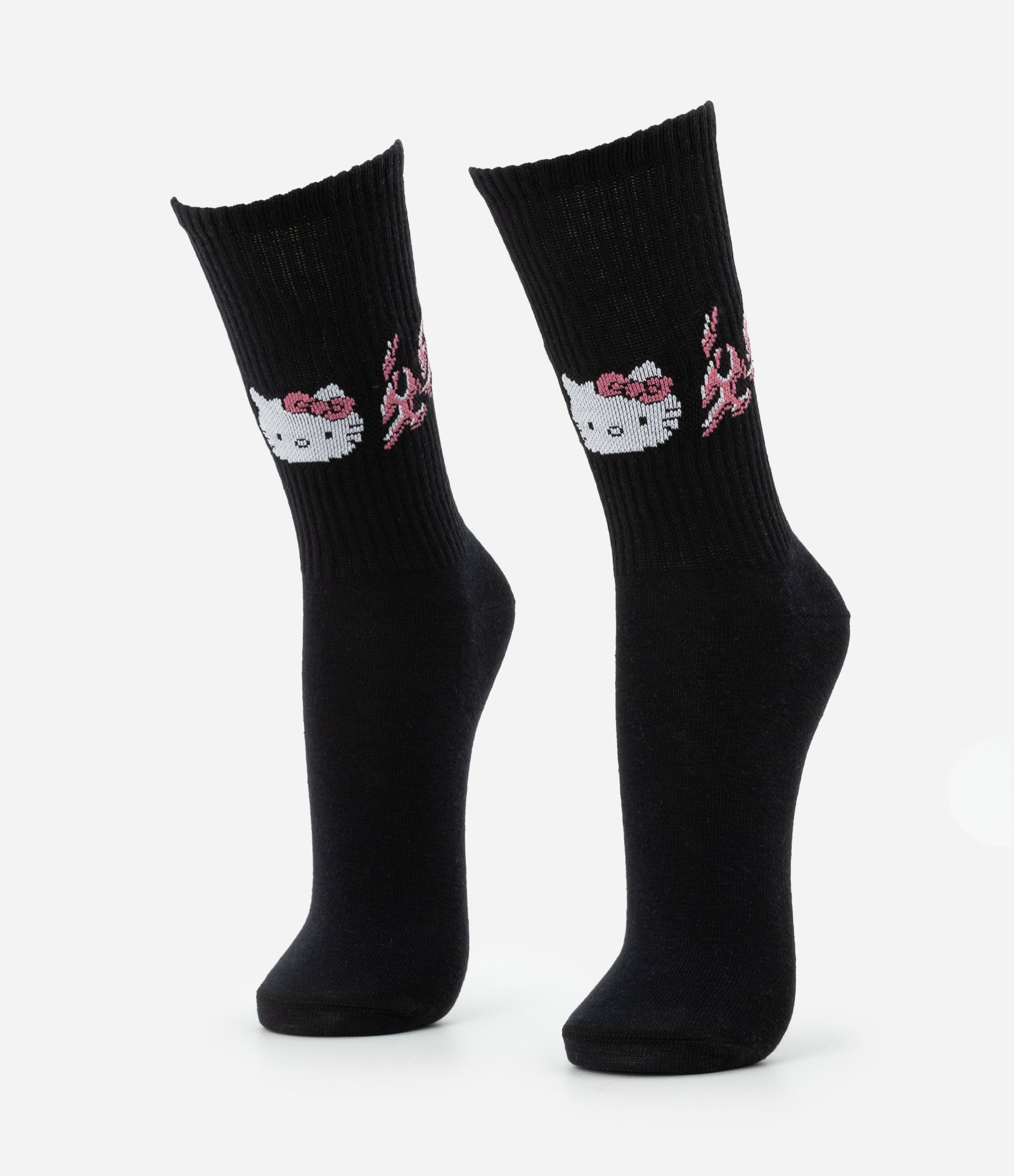 Meia Cano Alto com Estampa Tribal da Hello Kitty Preto 1