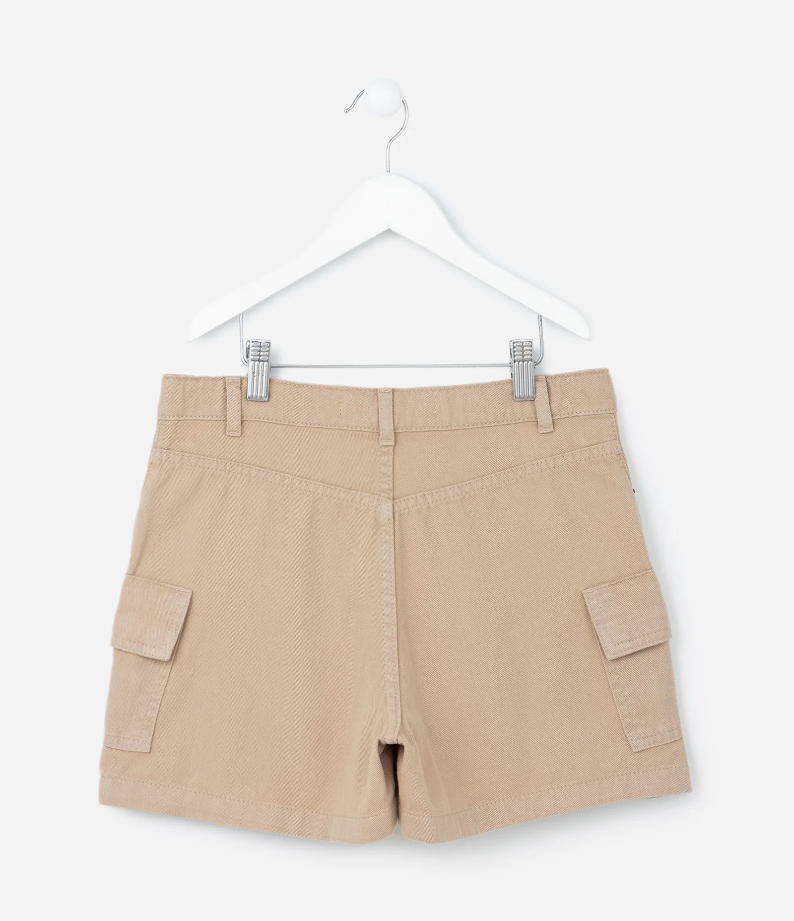 Short Saia Infantil em Jeans com Cós Ajustável e Bolso Cargo - Tam 5 A 14 Anos Bege 2