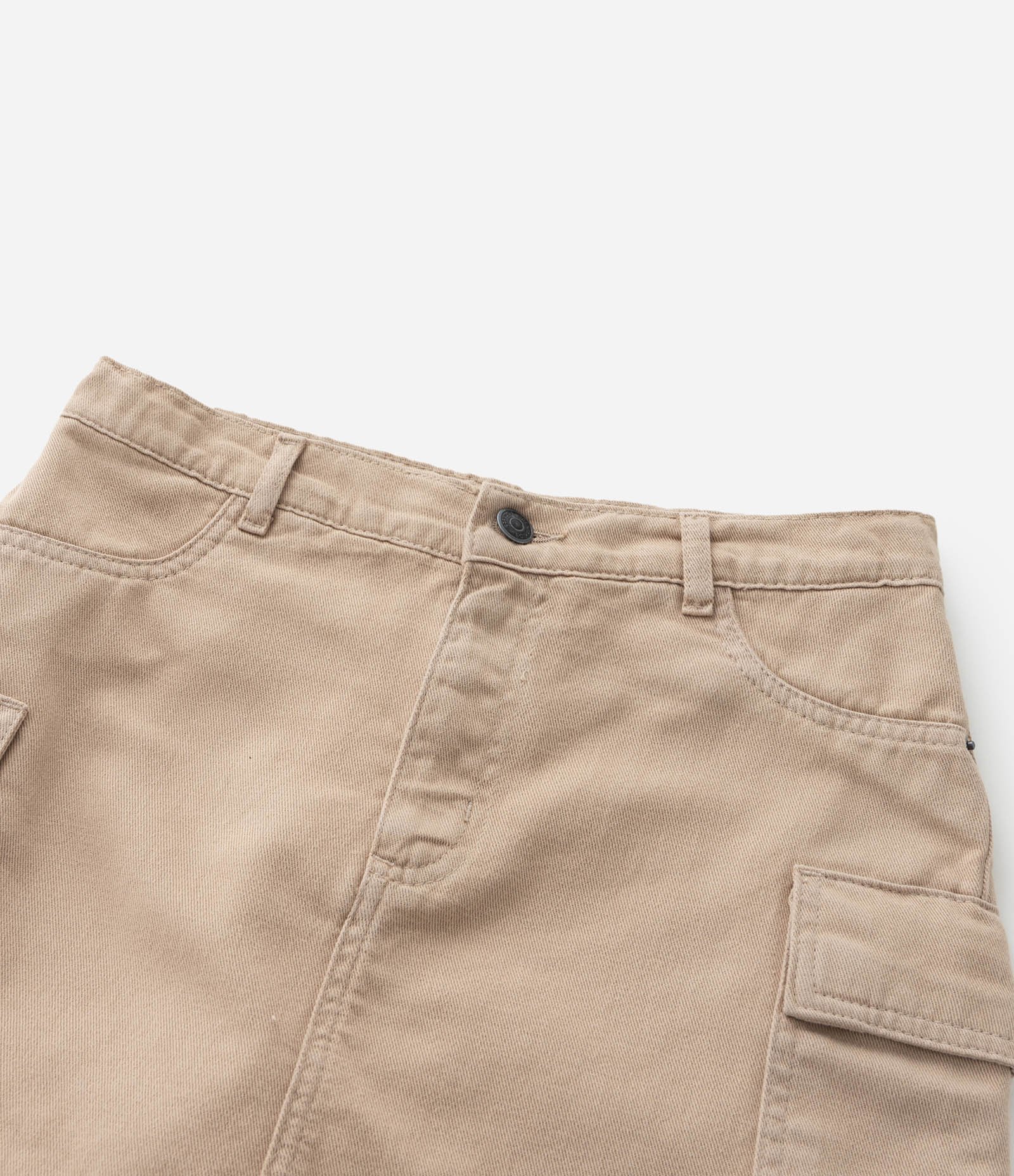 Short Saia Infantil em Jeans com Cós Ajustável e Bolso Cargo - Tam 5 A 14 Anos Bege 5