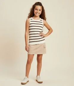 Short Saia Infantil em Jeans com Cós Ajustável e Bolso Cargo - Tam 5 A 14 Anos