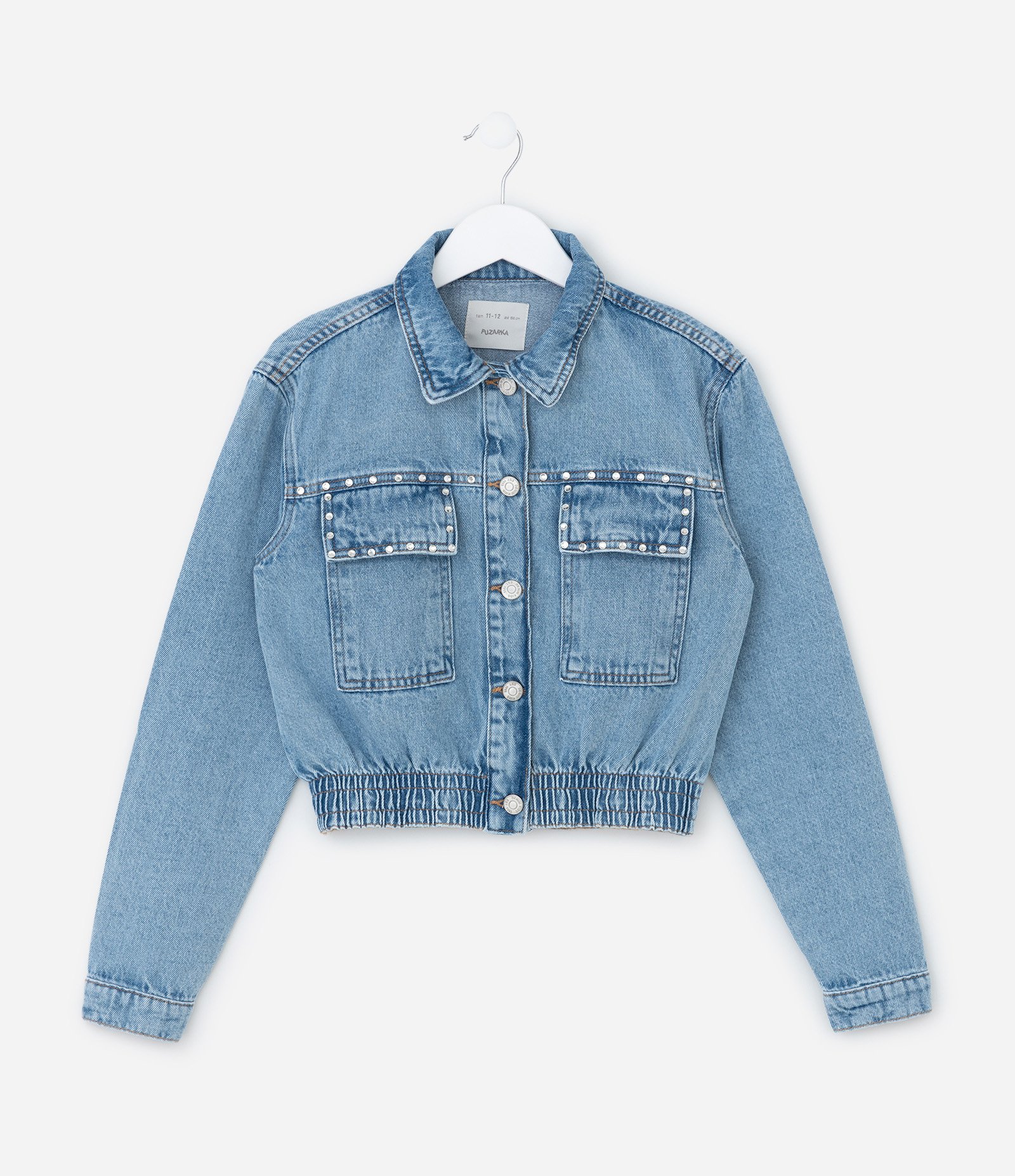 Jaqueta Bomber Infantil Jeans com Brilhinhos - Tam 7 a 14 Anos Azul 1
