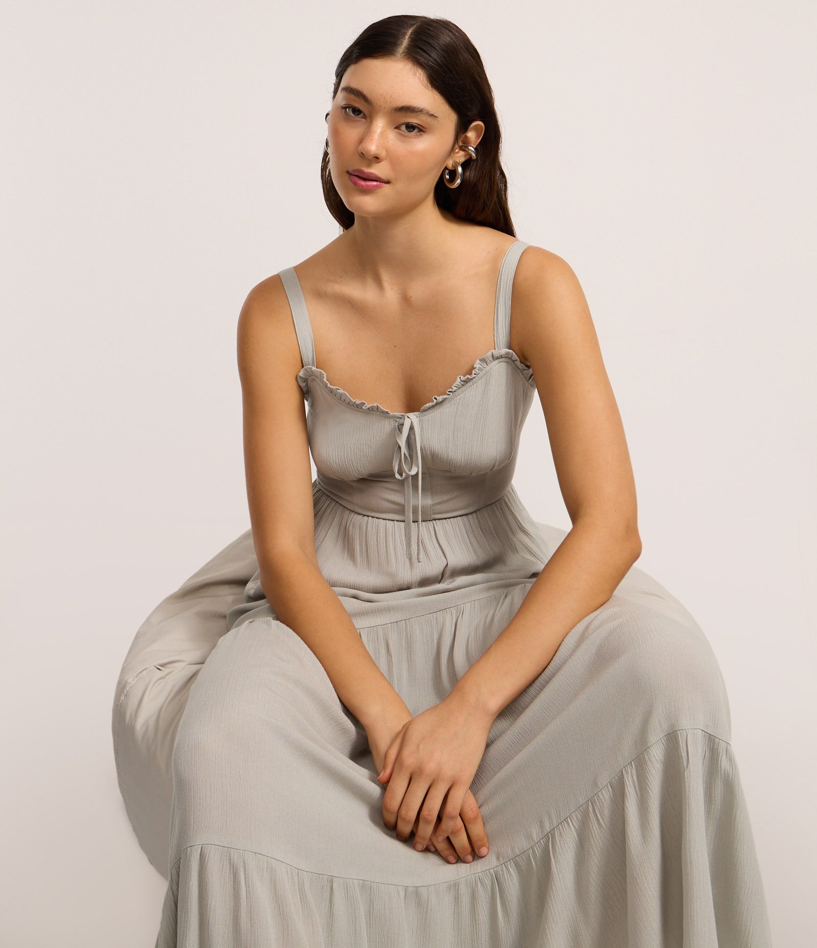 Vestido Longo em Viscose com Amarração no Decote Coração Verde 5