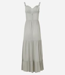 Vestido Longo em Viscose com Amarração no Decote Coração