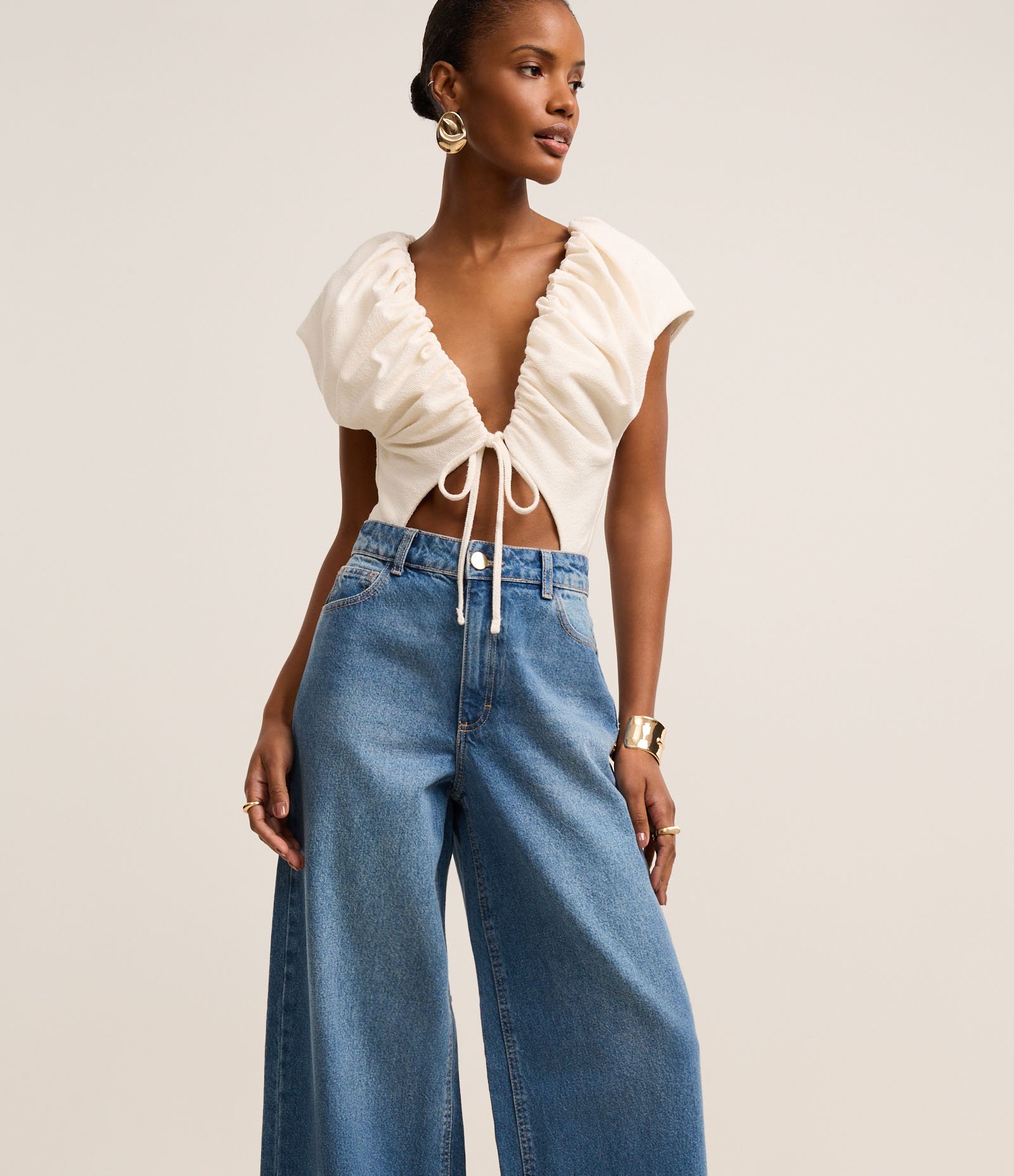 Calça Baggy em Jeans com Cintura Média Azul 3