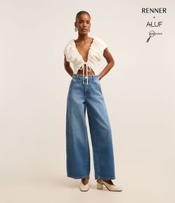 Calça Baggy em Jeans com Cintura Média