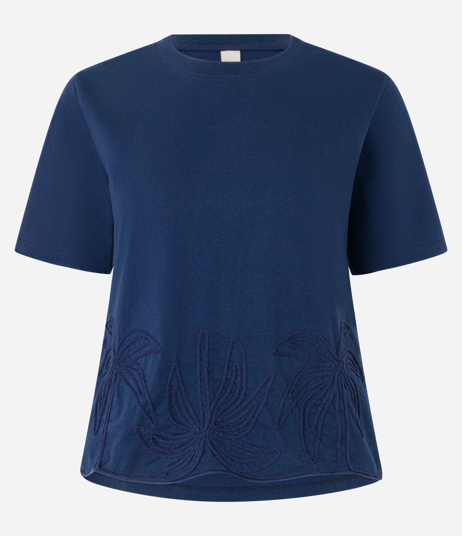 Camiseta Slim em Algodão com Barra Bordada de Coqueiros Azul 5
