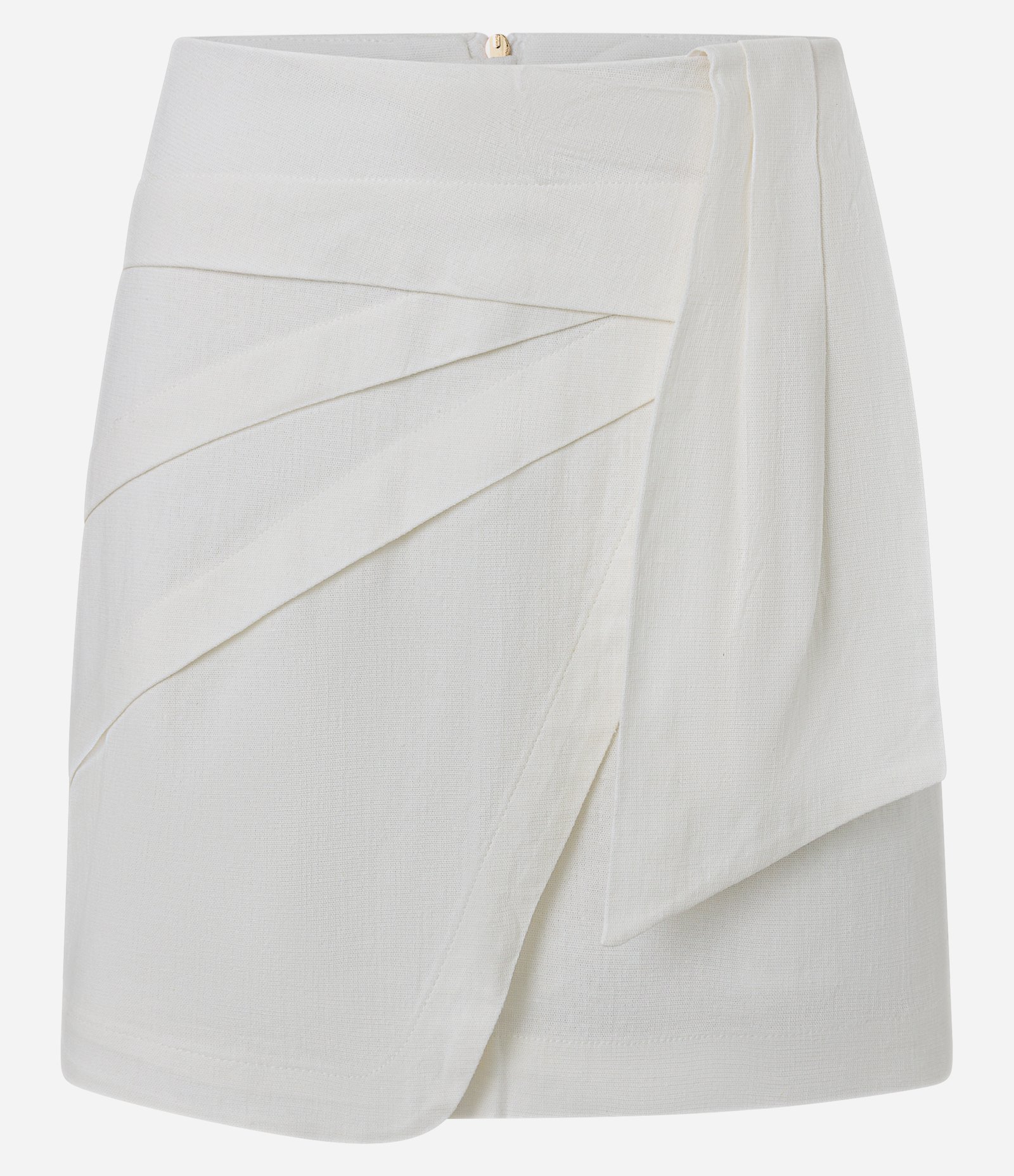 Saia Reta Curta em Viscolinho com Transpasse Recortado Off White 5