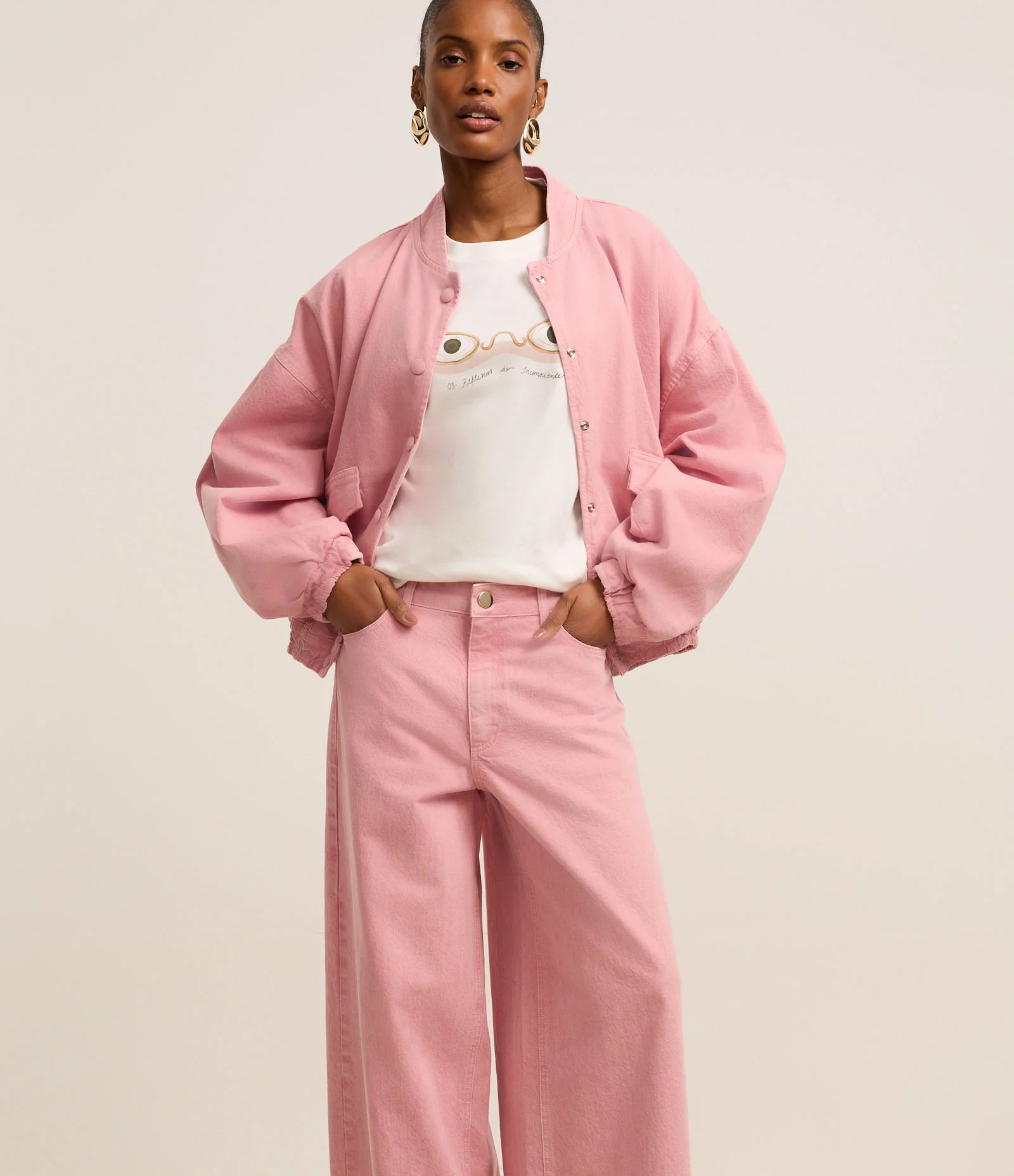 Calça Baggy em Jeans com Cintura Média Rosa 2