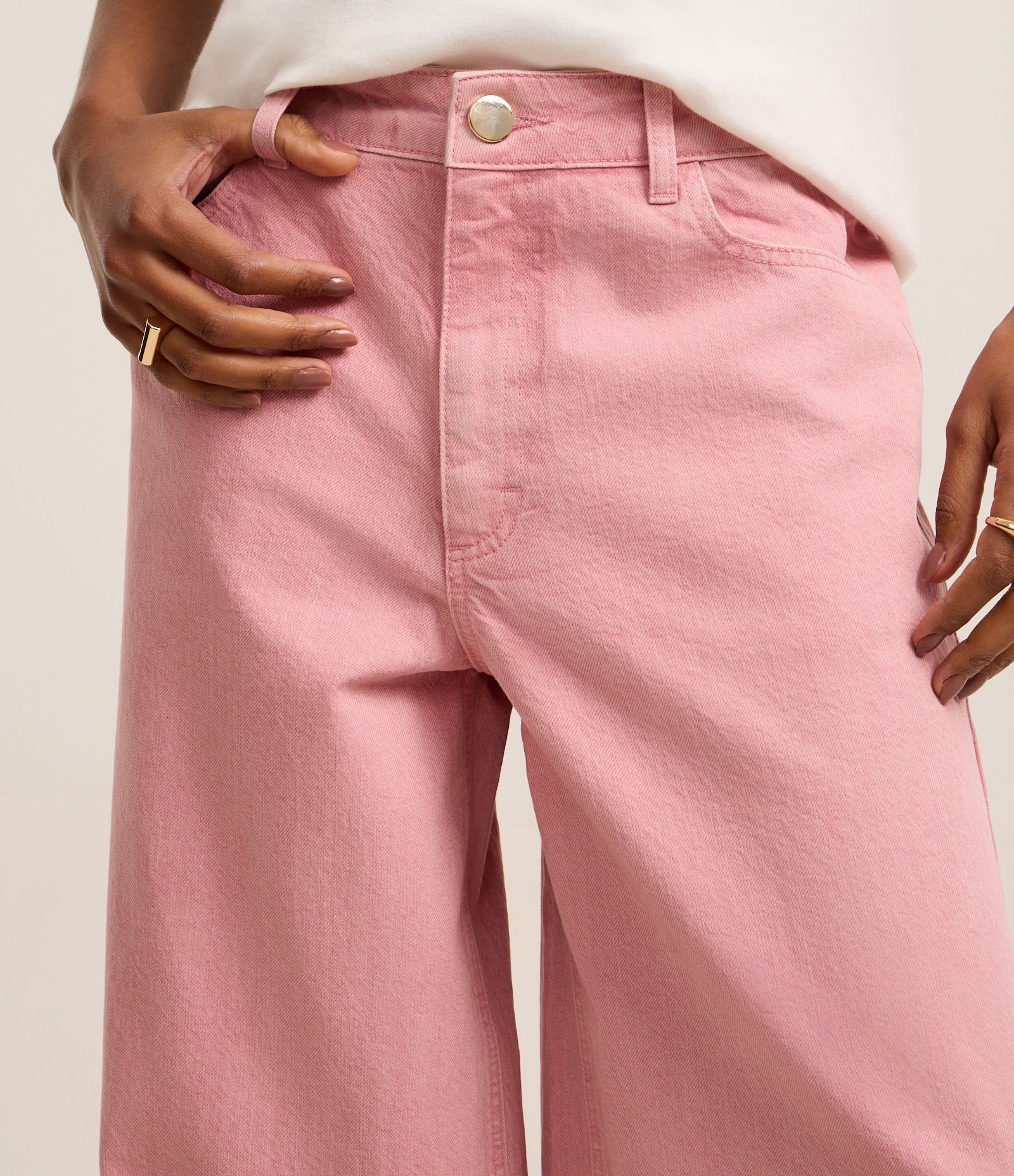 Calça Baggy em Jeans com Cintura Média Rosa 4