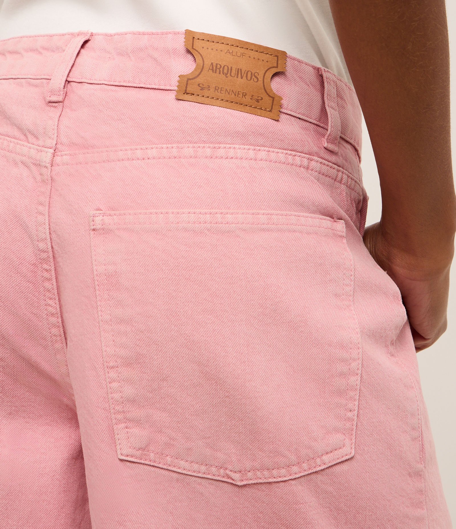 Calça Baggy em Jeans com Cintura Média Rosa 5