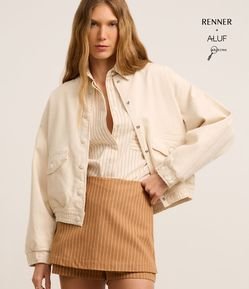 Jaqueta Bomber em Sarja com Botões e Lapelas