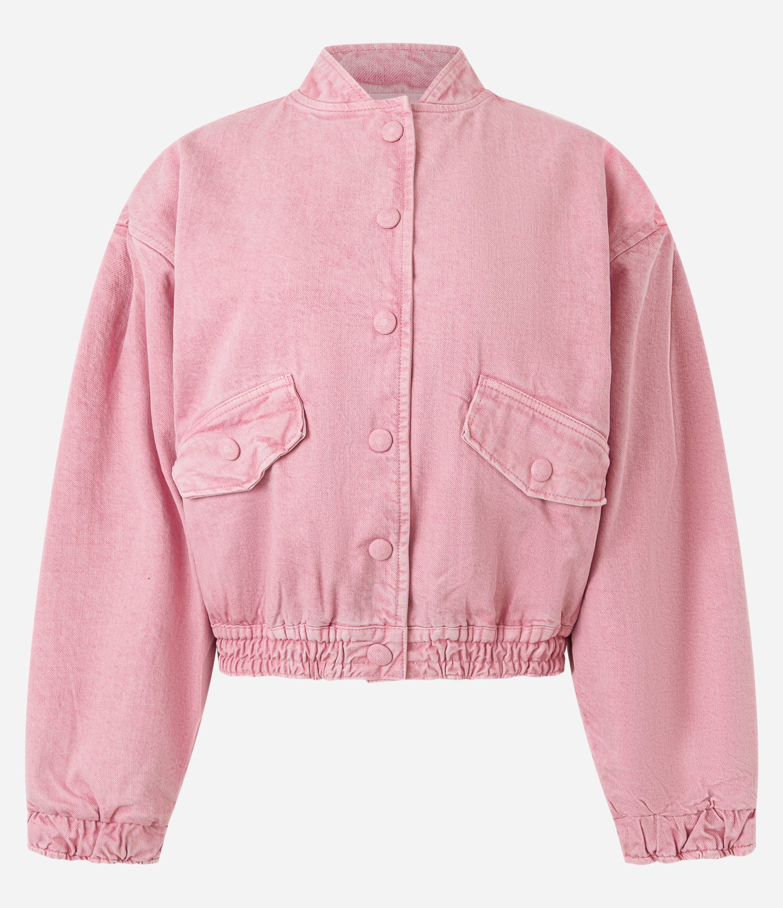 Jaqueta Bomber em Sarja com Botões e Lapelas Rosa 7