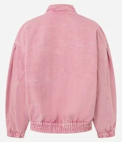 Jaqueta Bomber em Sarja com Botões e Lapelas