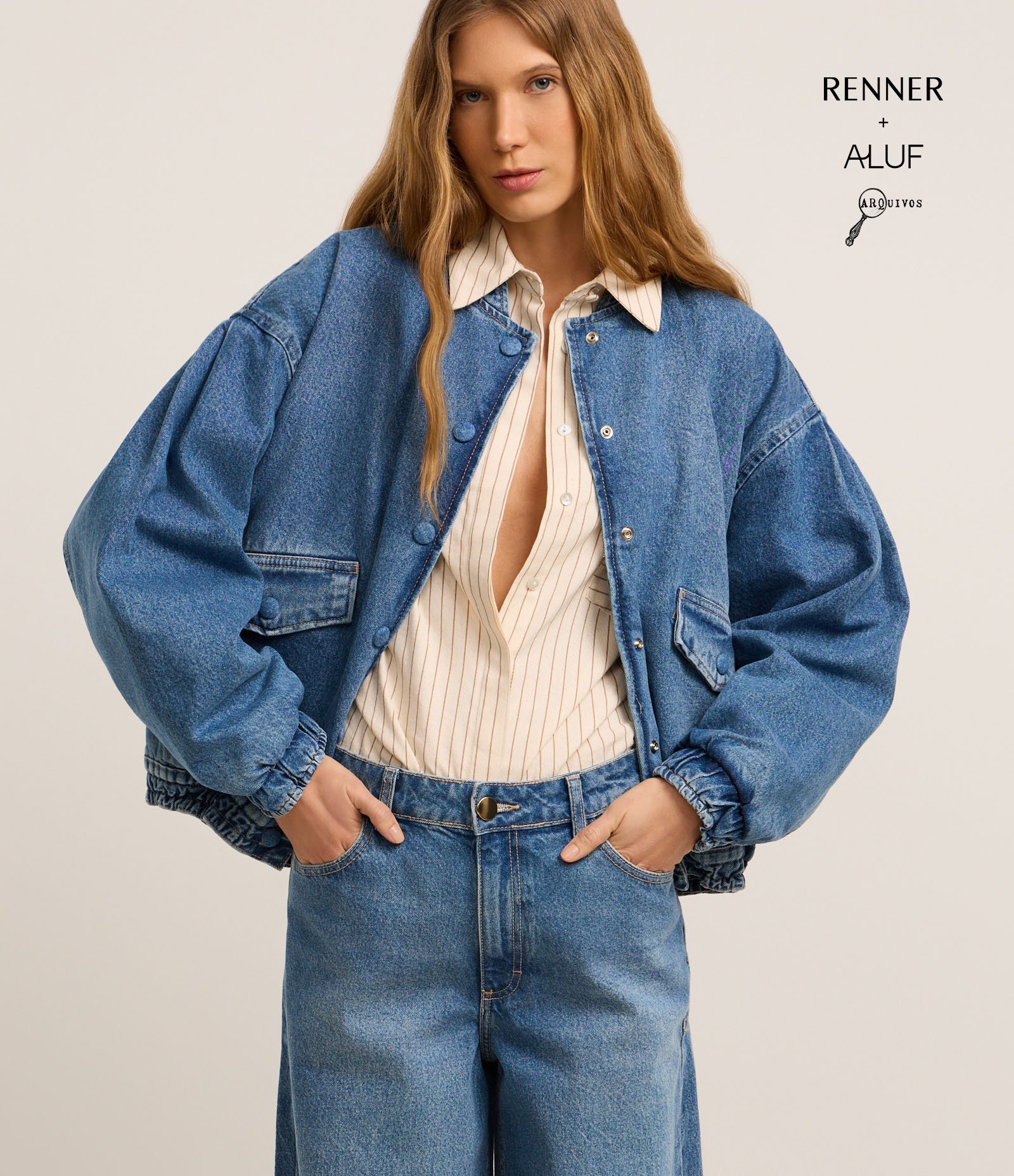 Jaqueta Bomber em Sarja com Botões e Lapelas Médio 1