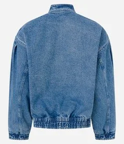 Jaqueta Bomber em Sarja com Botões e Lapelas