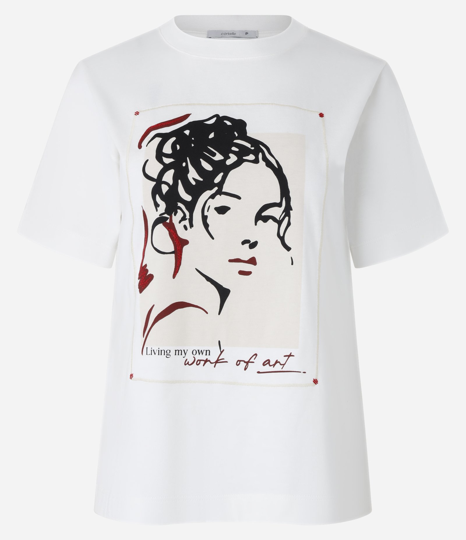 Blusa Slim em Algodão com Estampa Artística Retrato Rabiscado Branco 5
