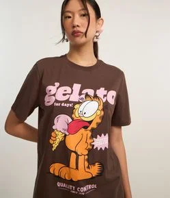 Camiseta Alongada em Algodão com Estampa Garfield Gelato
