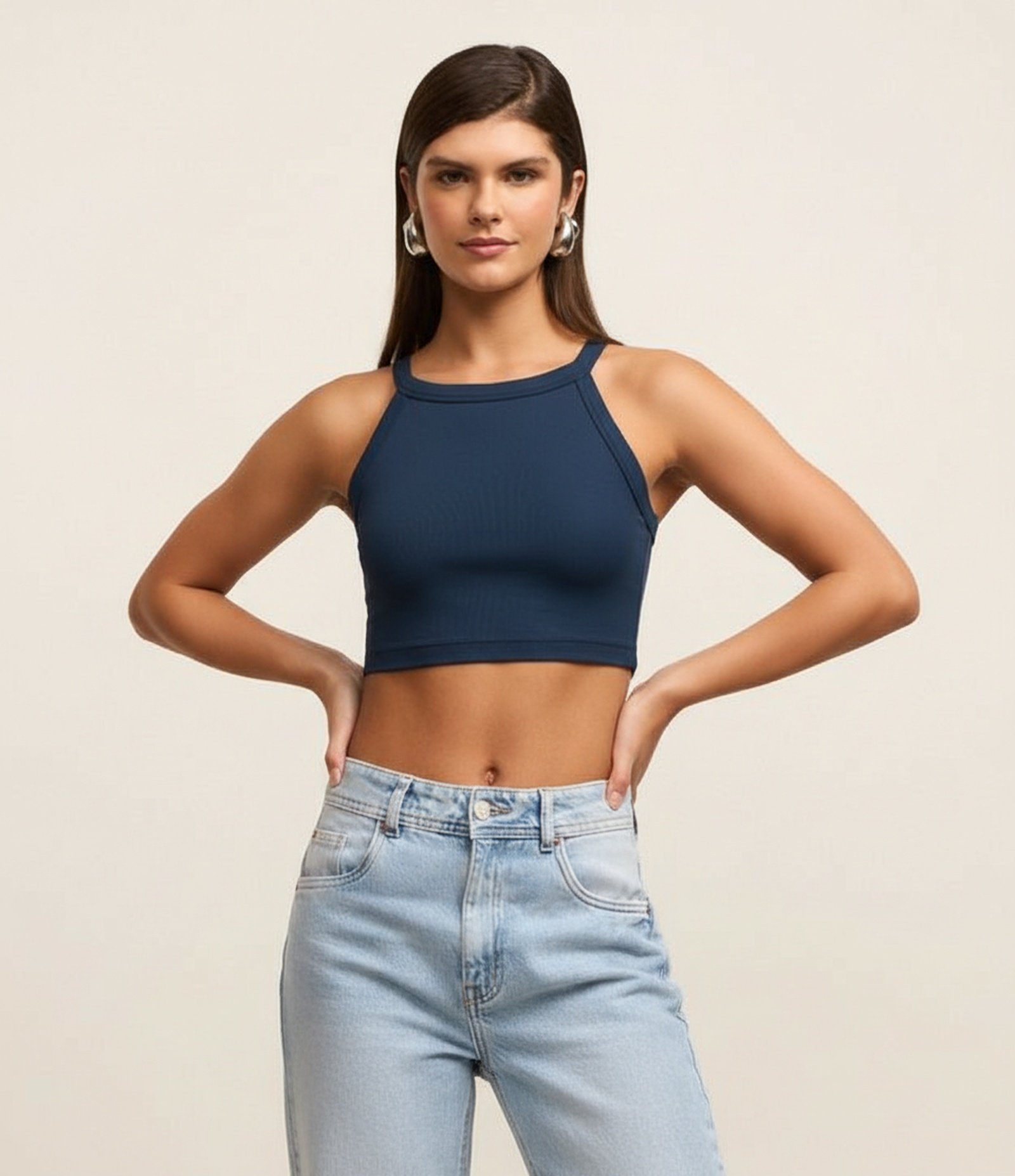 Blusa em Ribana com Gola Halter Azul 4