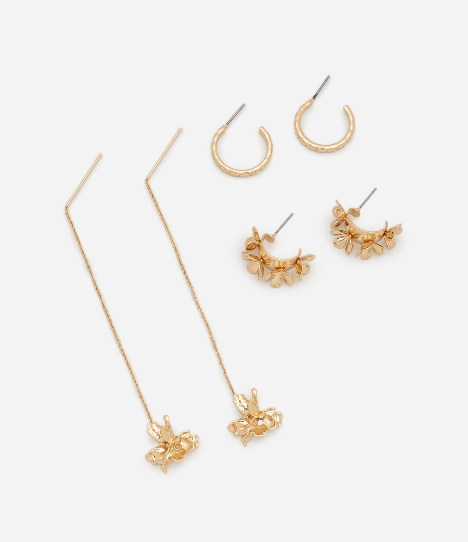 Kit 03 Brincos em Metal de Formatos Variados Dourado 1