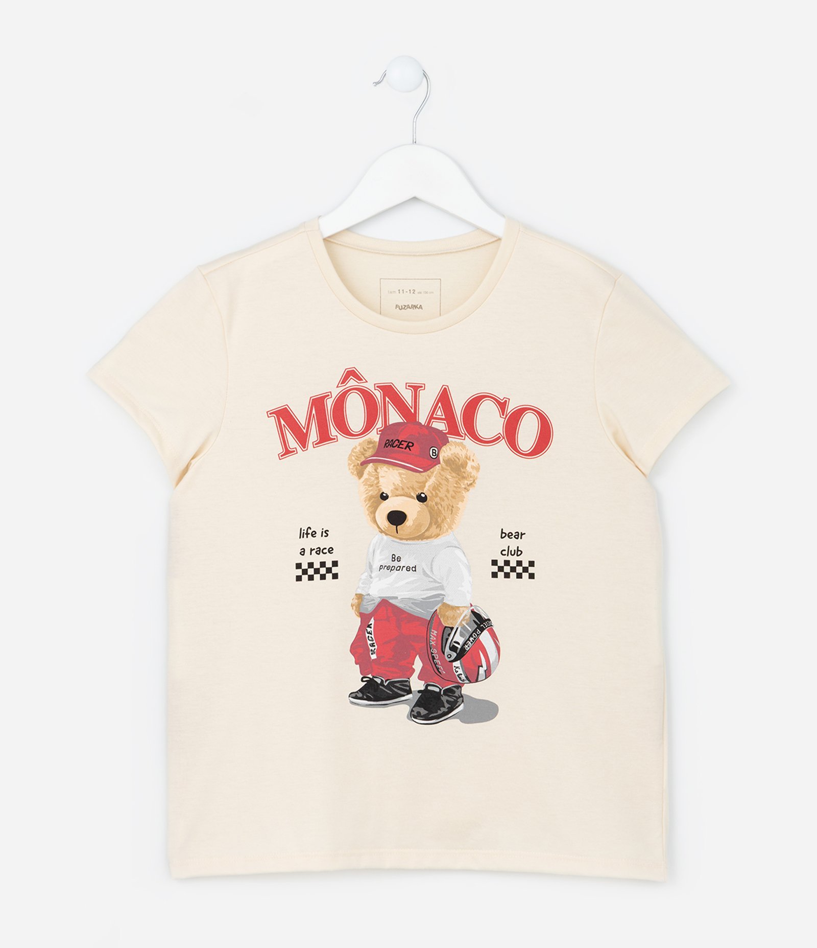 Camiseta Infantil com Estampa Ursinho Piloto - Tam 5 a 14 Anos Bege 2