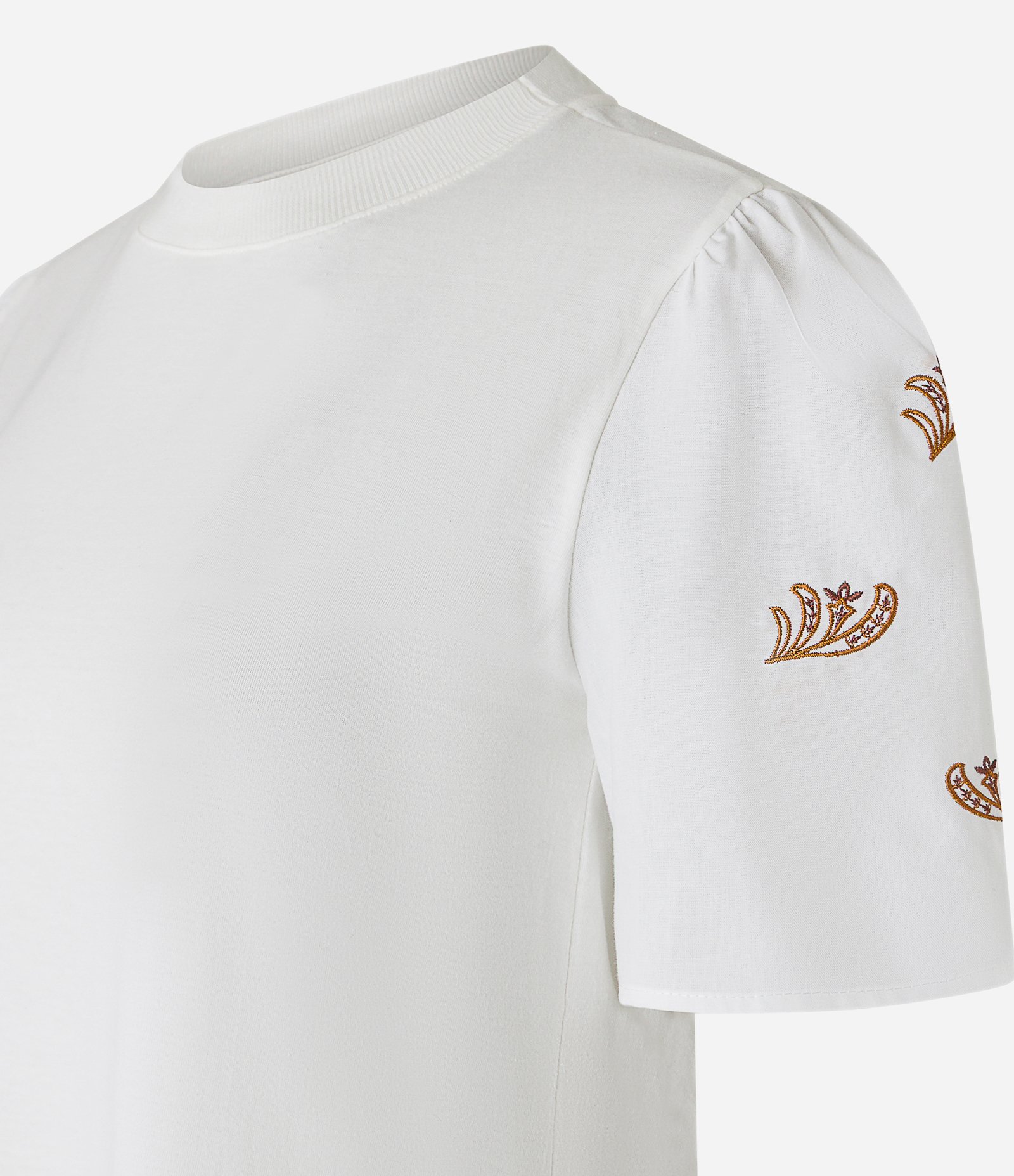 Blusa em Algodão com Bordado de Folhagem na Manga Bufante Branco 6