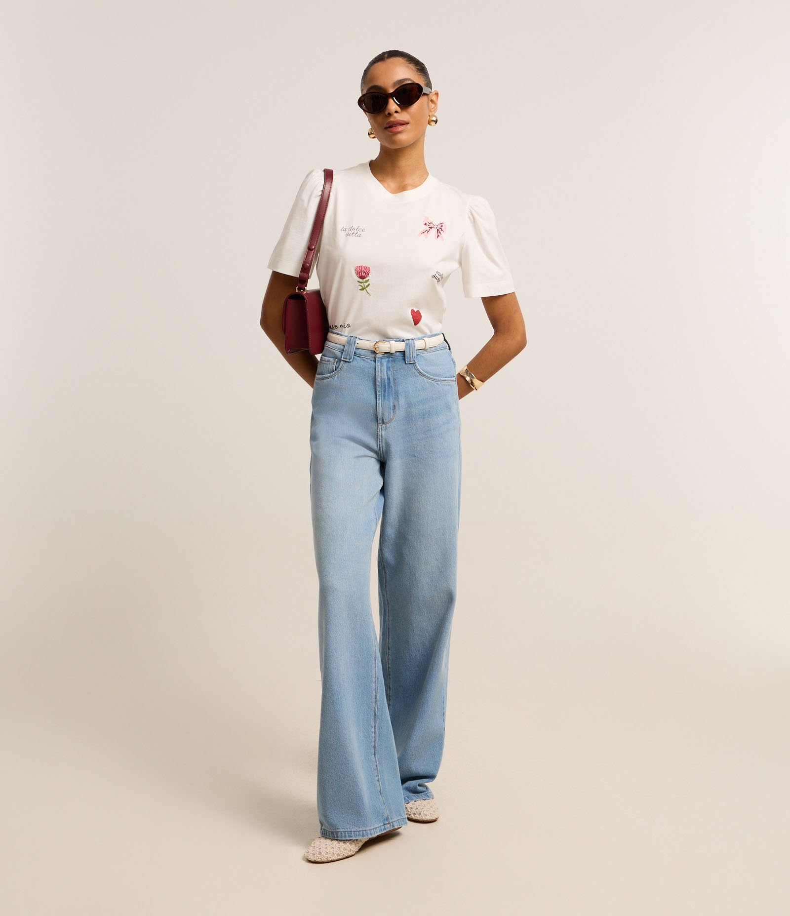 Blusa Slim em Algodão com Manga Bufante e Estampa Doodles Off White 2