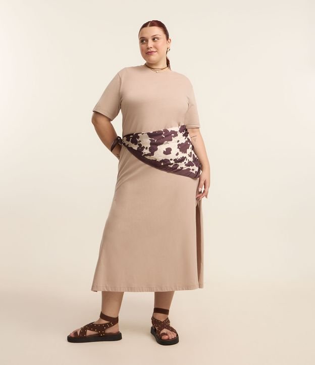 Vestido T-Shirt Midi em Malha Estonada Curve & Plus Size
