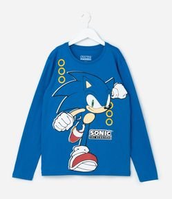 Camiseta Comfort Infantil com Estampa Sonic- Tam 5 a 14 Anos