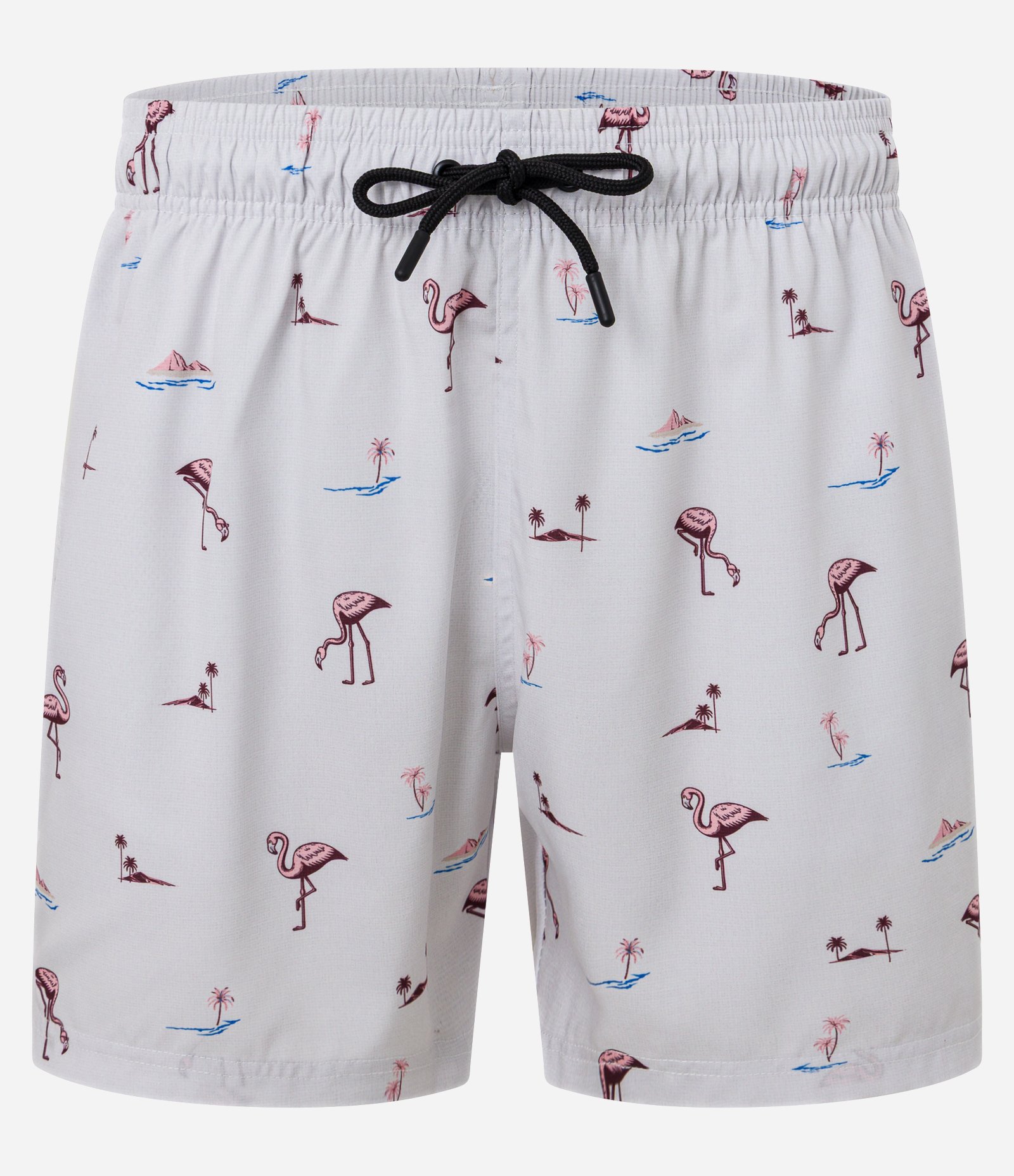 Bermuda de Banho em Microfibra com Estampa de Flamingos Branco 4