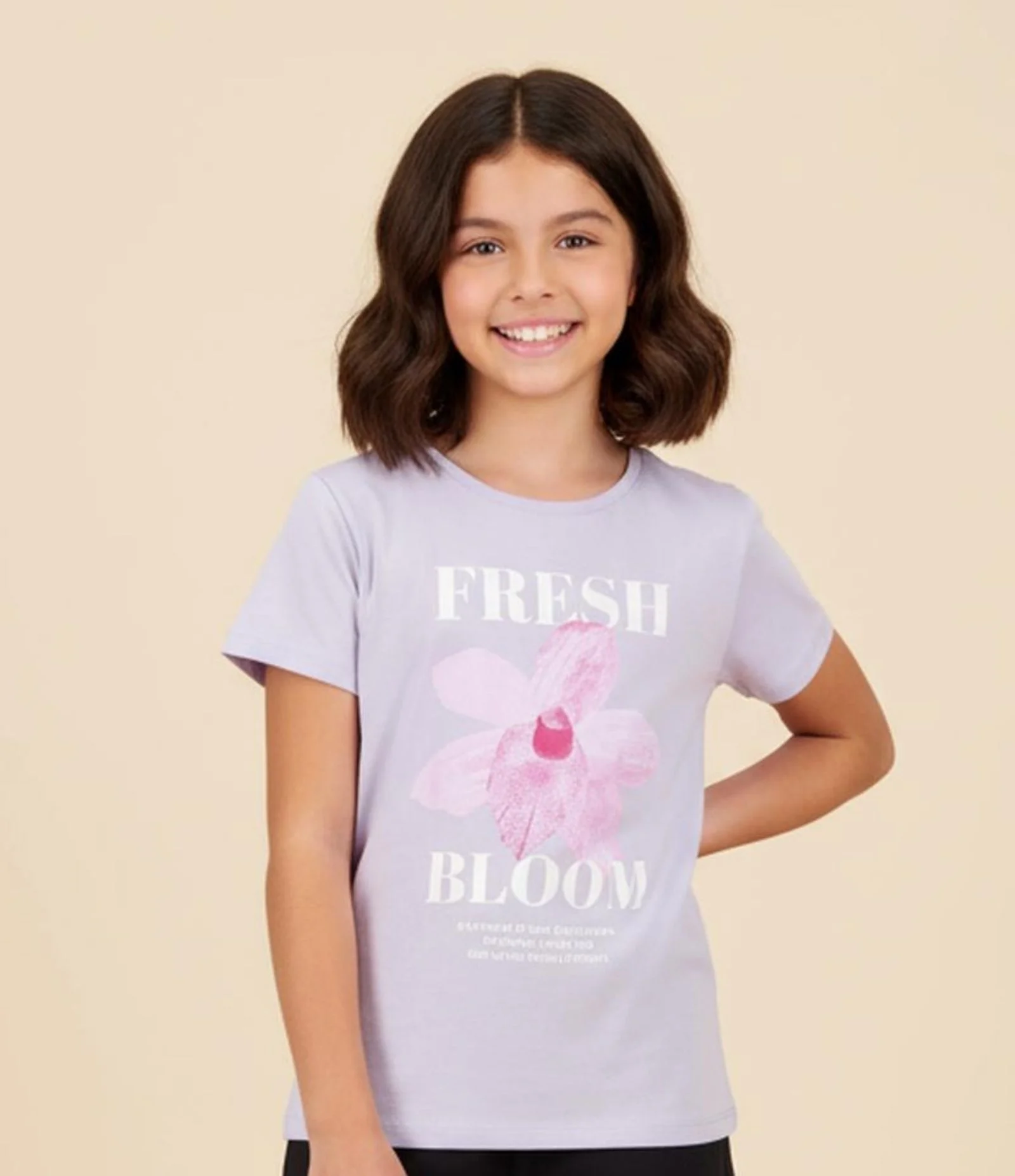 Camiseta Infantil com Estampa de Flor - Tam 5 a 14 Anos Roxo 1