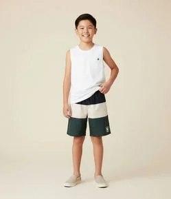 Bermuda Infantil com Blocos de Cor e Patch Minecraft - Tam 5 a 14 anos