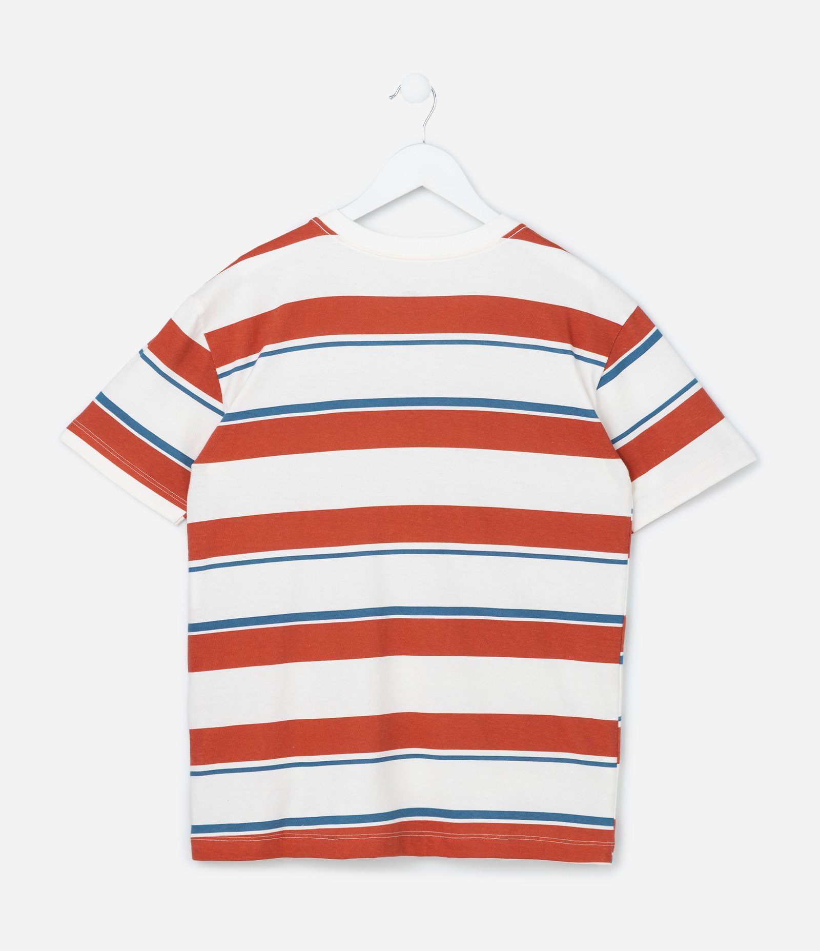 Camiseta Infantil com Estampa Listrada e Bordado - Tam 5 a 14 Anos Branco/Vermelho 2