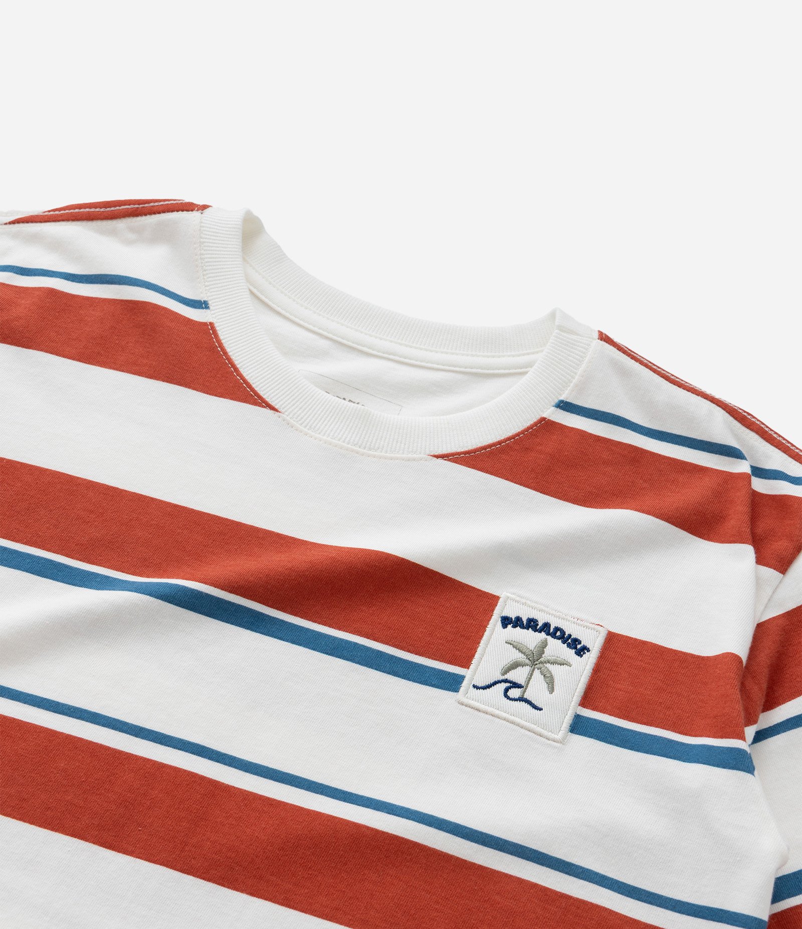Camiseta Infantil com Estampa Listrada e Bordado - Tam 5 a 14 Anos Branco/Vermelho 4