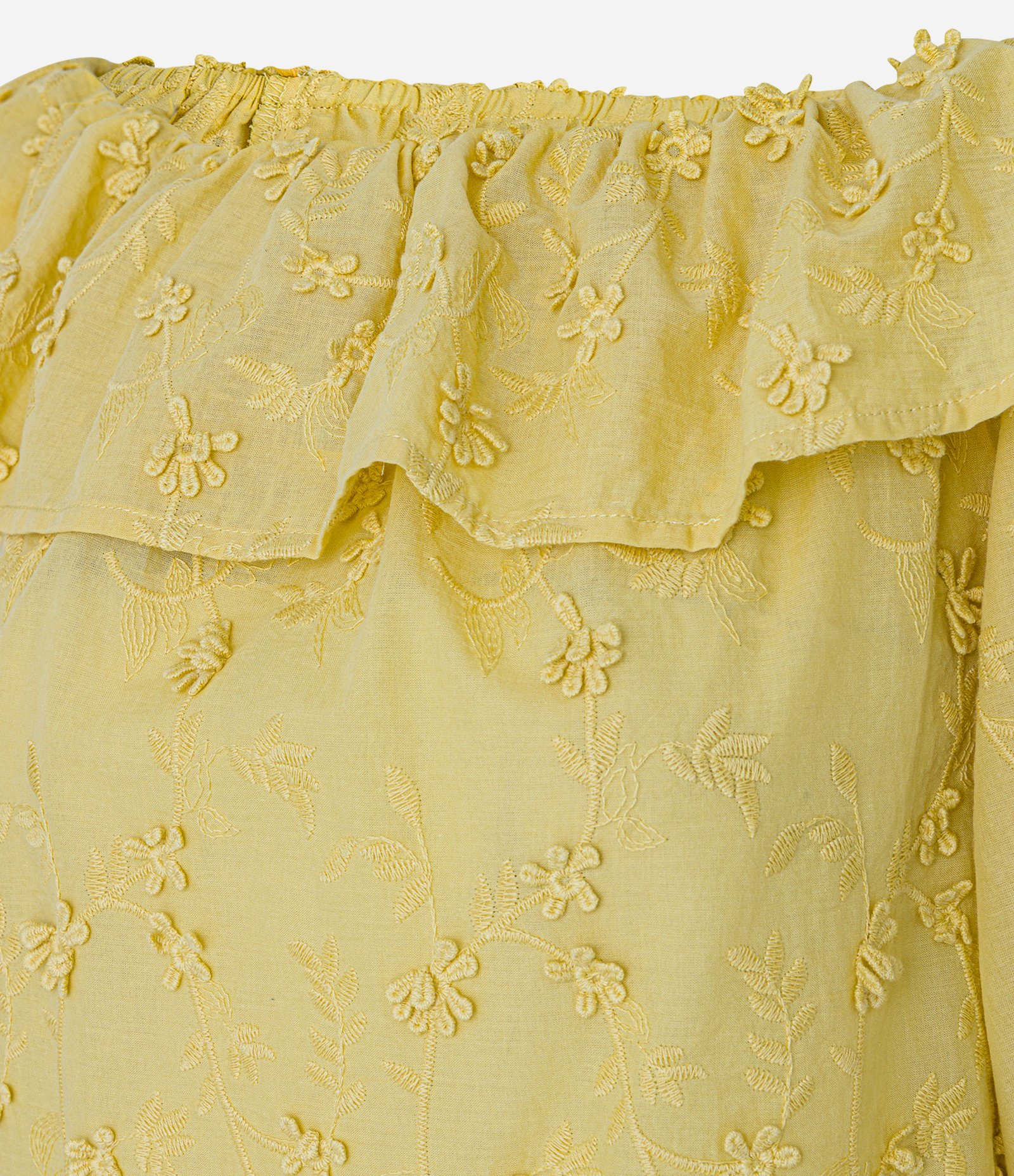 Blusa Ombro a Ombro com Babado e Bordado Floral Amarelo 2