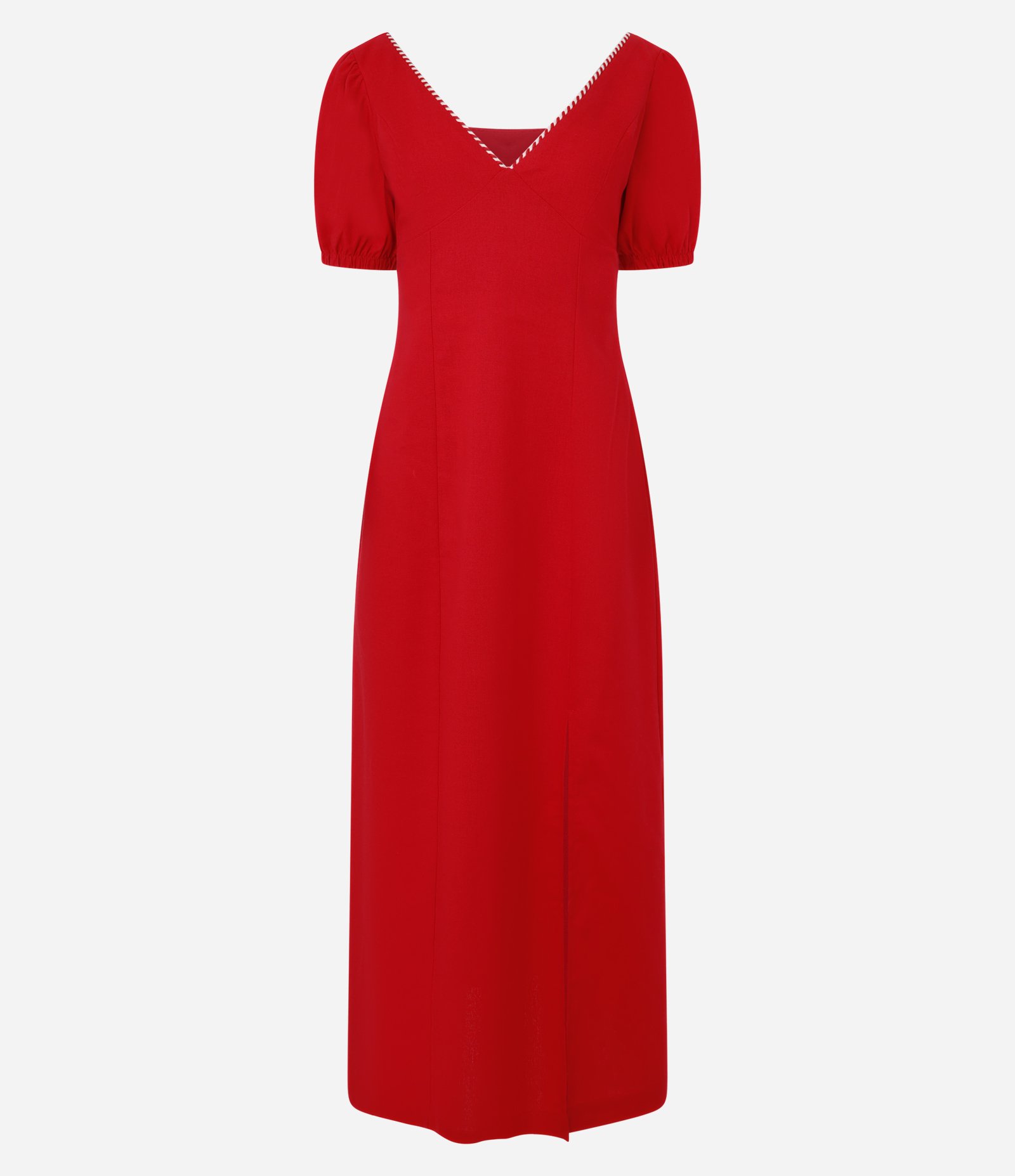 Vestido Long Midi em Viscolinho com Detalhe no Decote Vermelho 6