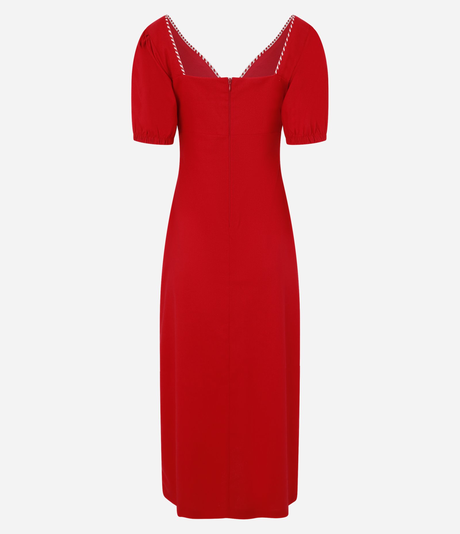 Vestido Long Midi em Viscolinho com Detalhe no Decote Vermelho 7