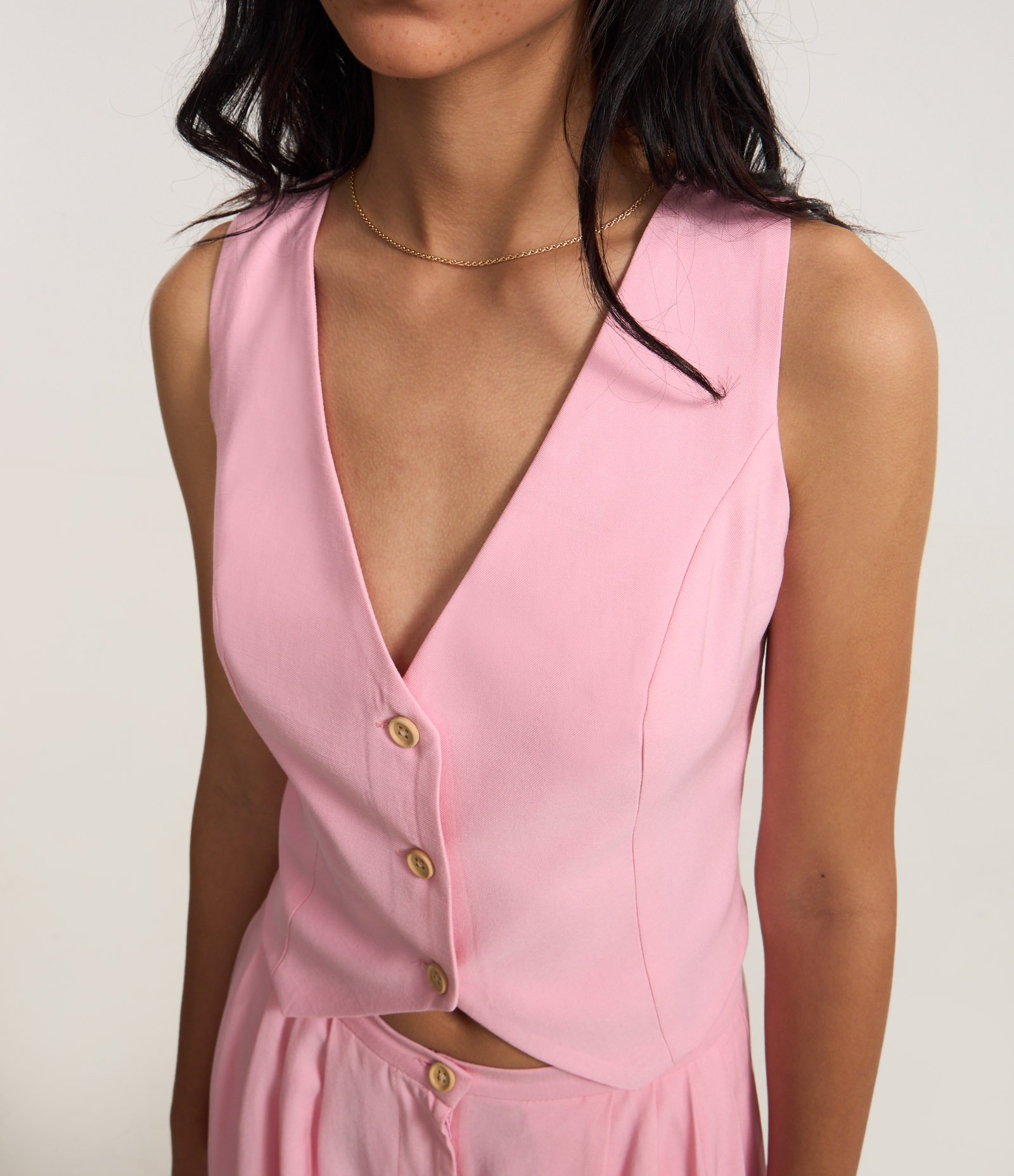 Colete em Viscose com Detalhe nas Costas Decote em V e Alfaiatado Rosa 4
