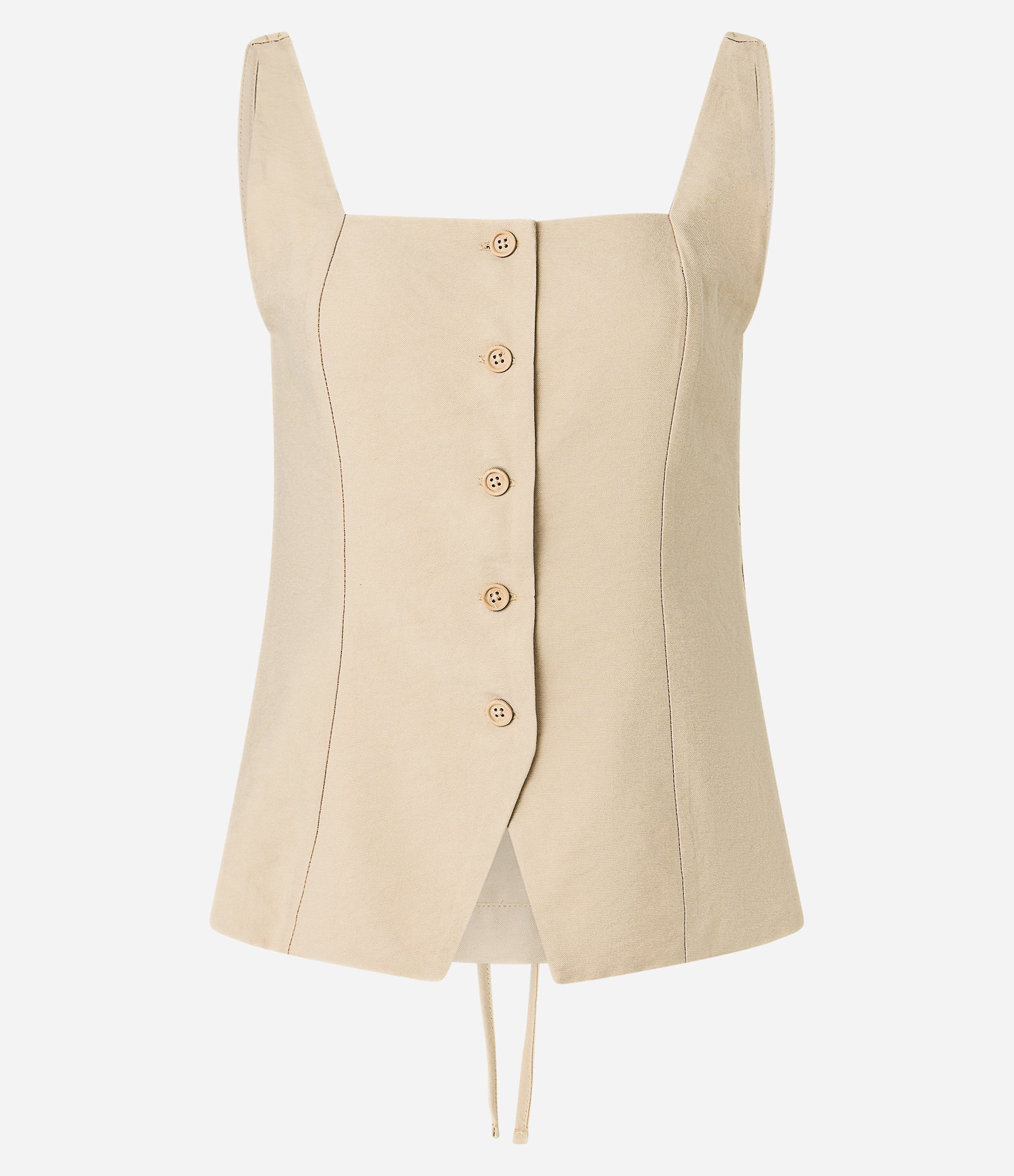 Colete Alfaiataria em Viscose com Decote Quadrado e Amarração nas Costas Bege 7