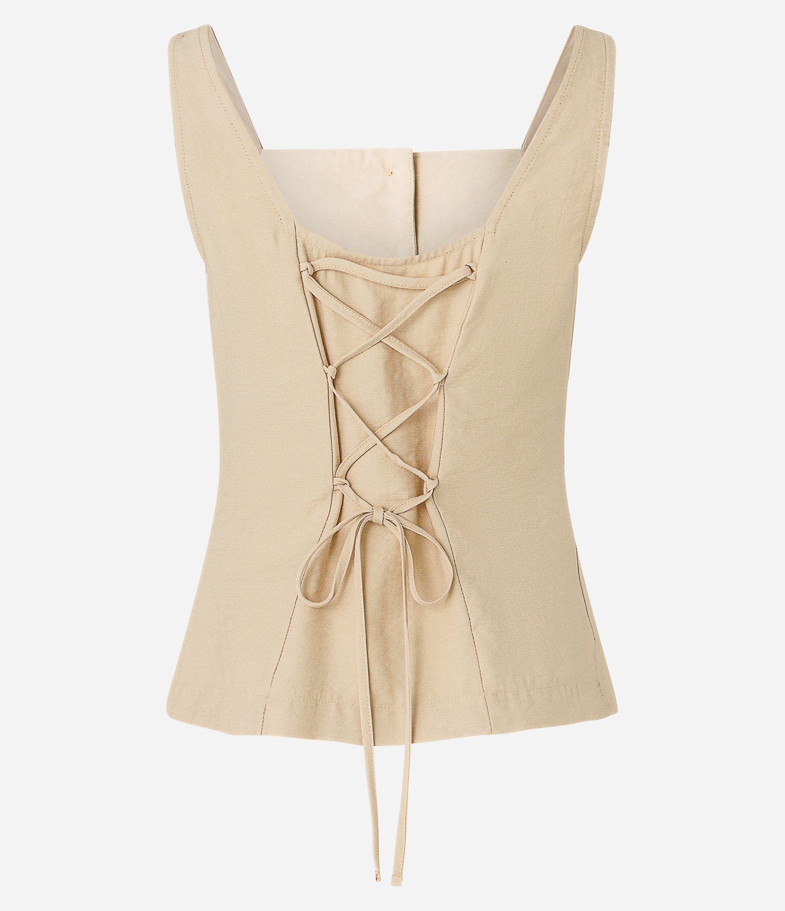 Colete Alfaiataria em Viscose com Decote Quadrado e Amarração nas Costas Bege 8