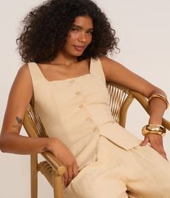 Colete Alfaiataria em Viscose com Decote Quadrado e Amarração nas Costas