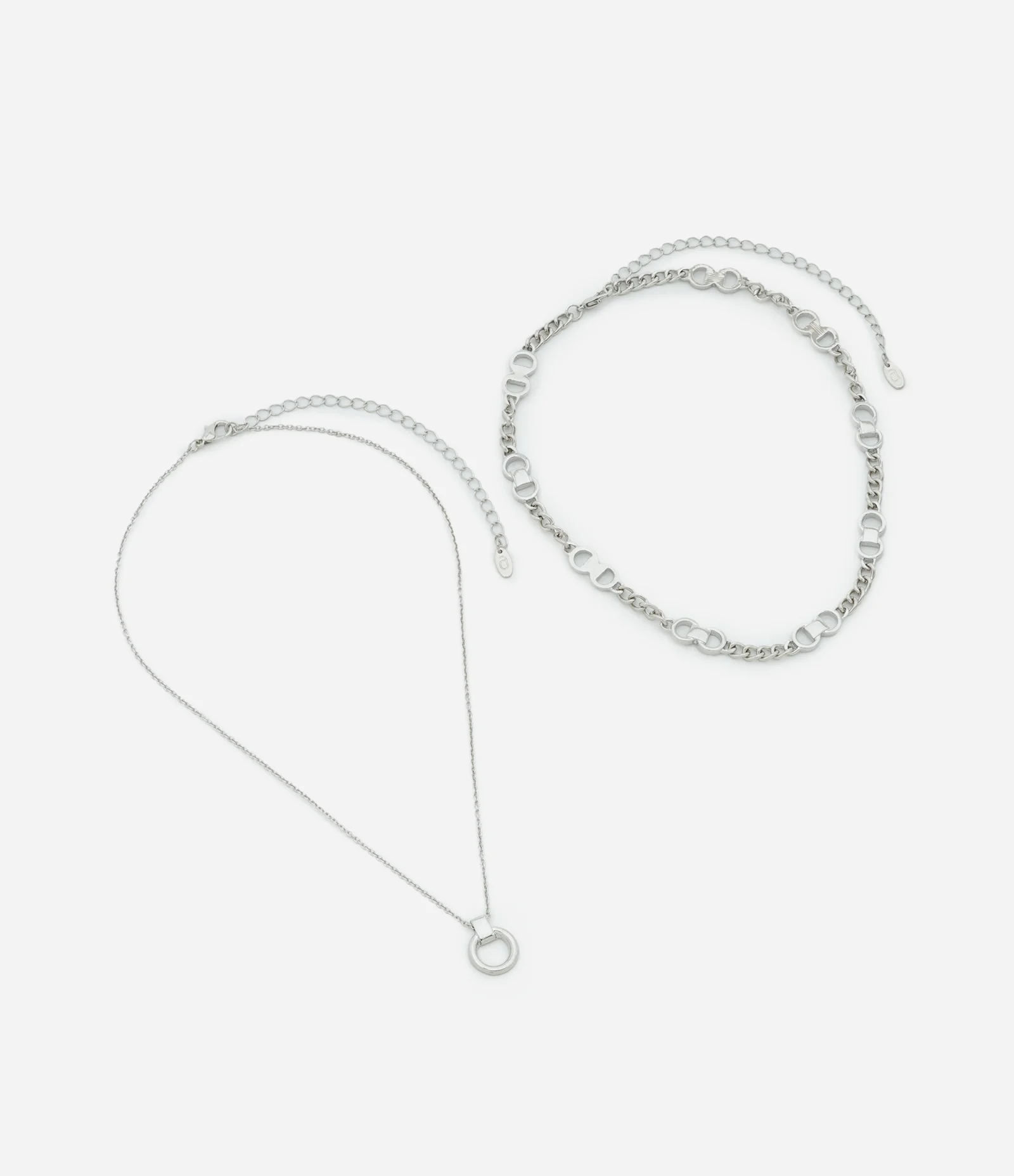 Colar Camadas com Corrente de Elos e Pingente de Circulo Prata 2