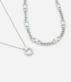 Colar Camadas com Corrente de Elos e Pingente de Circulo