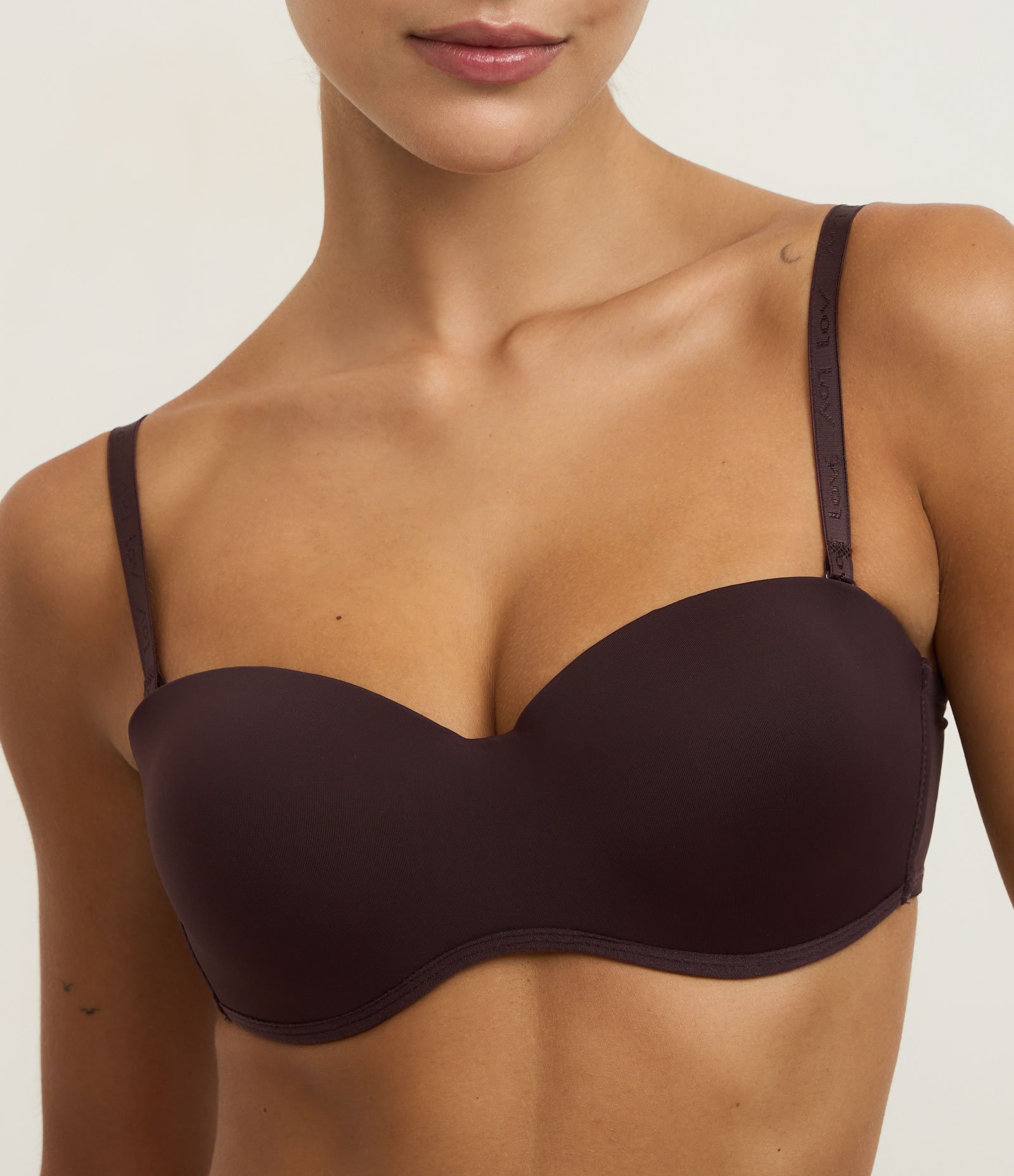 Sutiã Tomara que Caia em Poliamida com Bojo Oco e Alça Removível Marrom Escuro 3