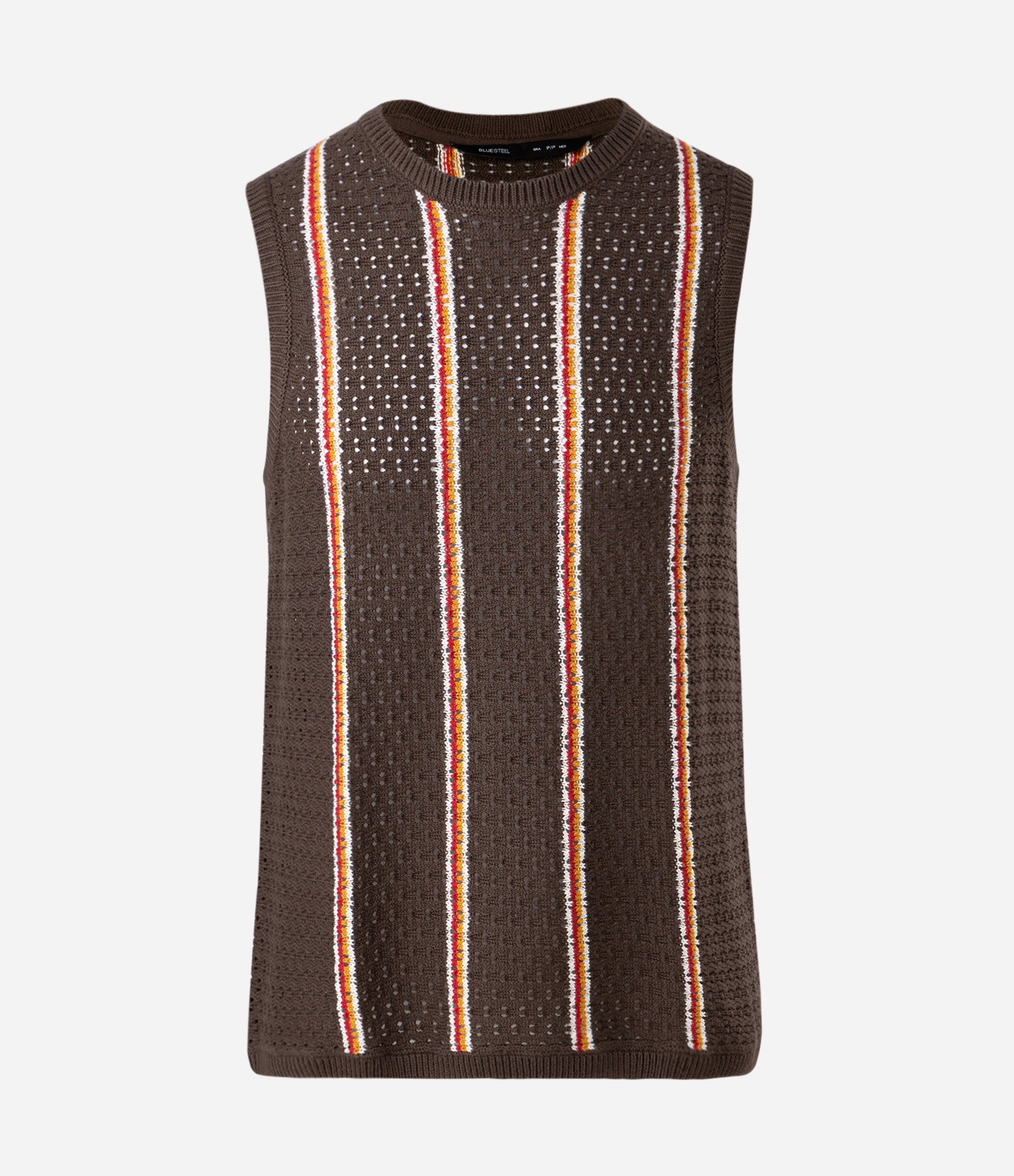 Regata em Tricô com Listras Verticais e Pontos Abertos Marrom 5