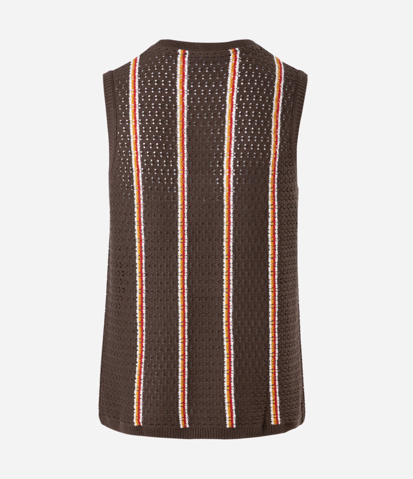 Regata em Tricô com Listras Verticais e Pontos Abertos Marrom 6