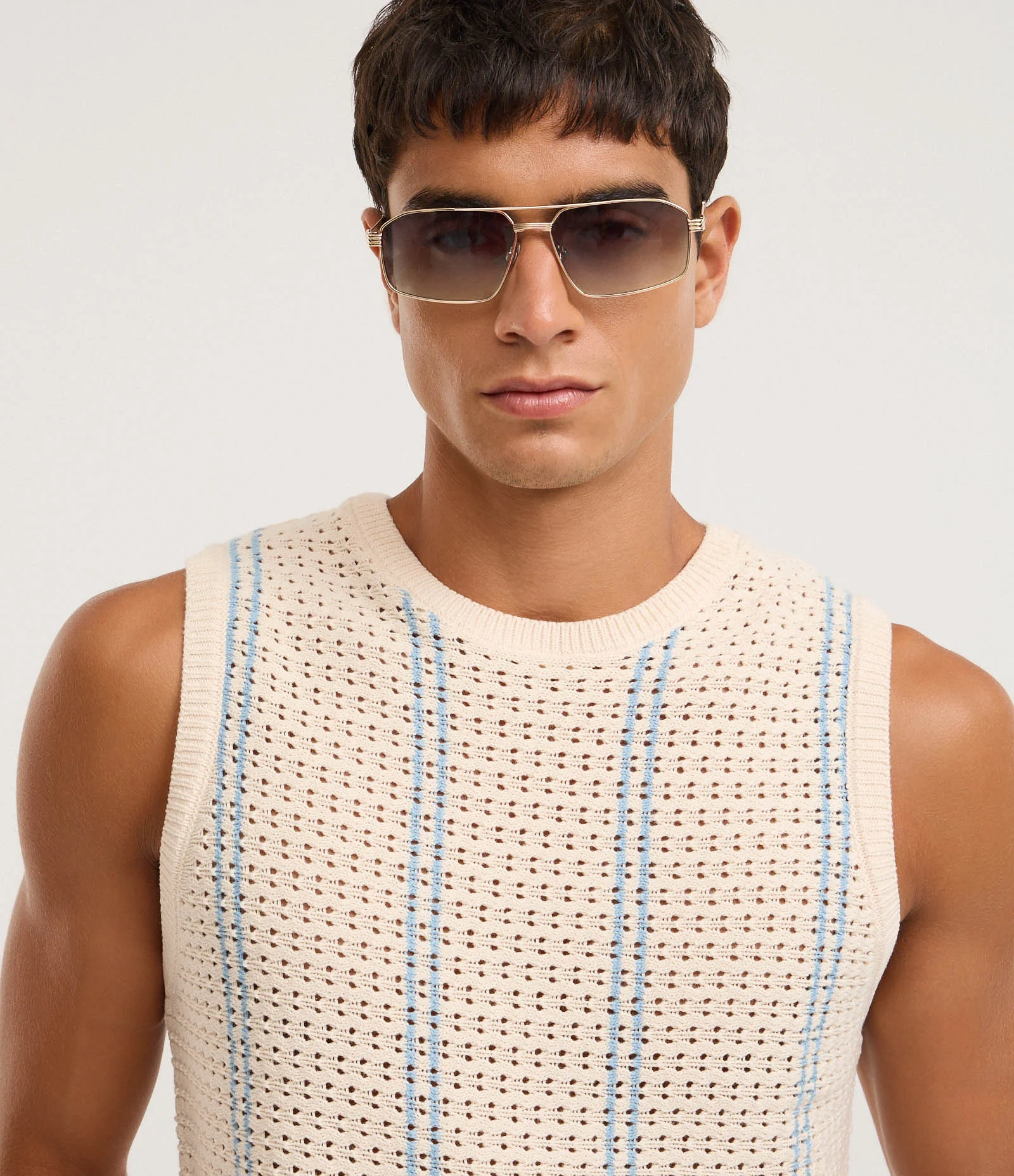 Regata em Tricô com Estampa Listrada Branco 4