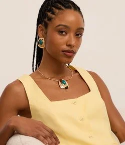 Conjunto de Colar e Brinco com Pedra em Resina