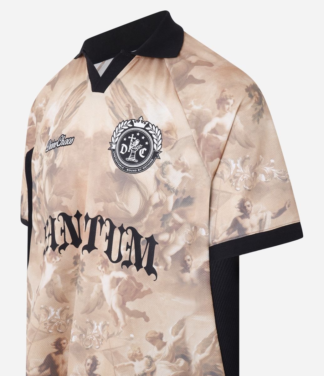 Camiseta Oversized Sportcore com Estampa Angelical e Lettering Bege
