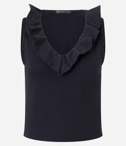 Blusa Canelada em Ribana com Babados no Decote V