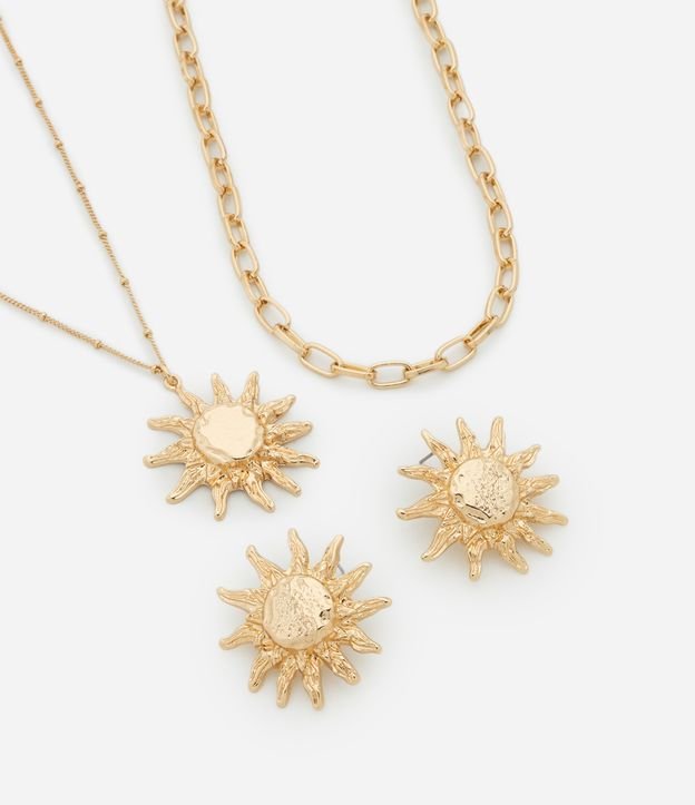 Conjunto de Colar Camadas e Brinco com Pingente Sol